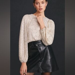 Anthropologie Cream Sequin Blouse